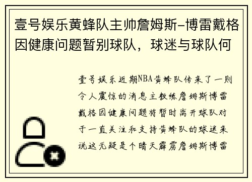 壹号娱乐黄蜂队主帅詹姆斯-博雷戴格因健康问题暂别球队，球迷与球队何去何从？
